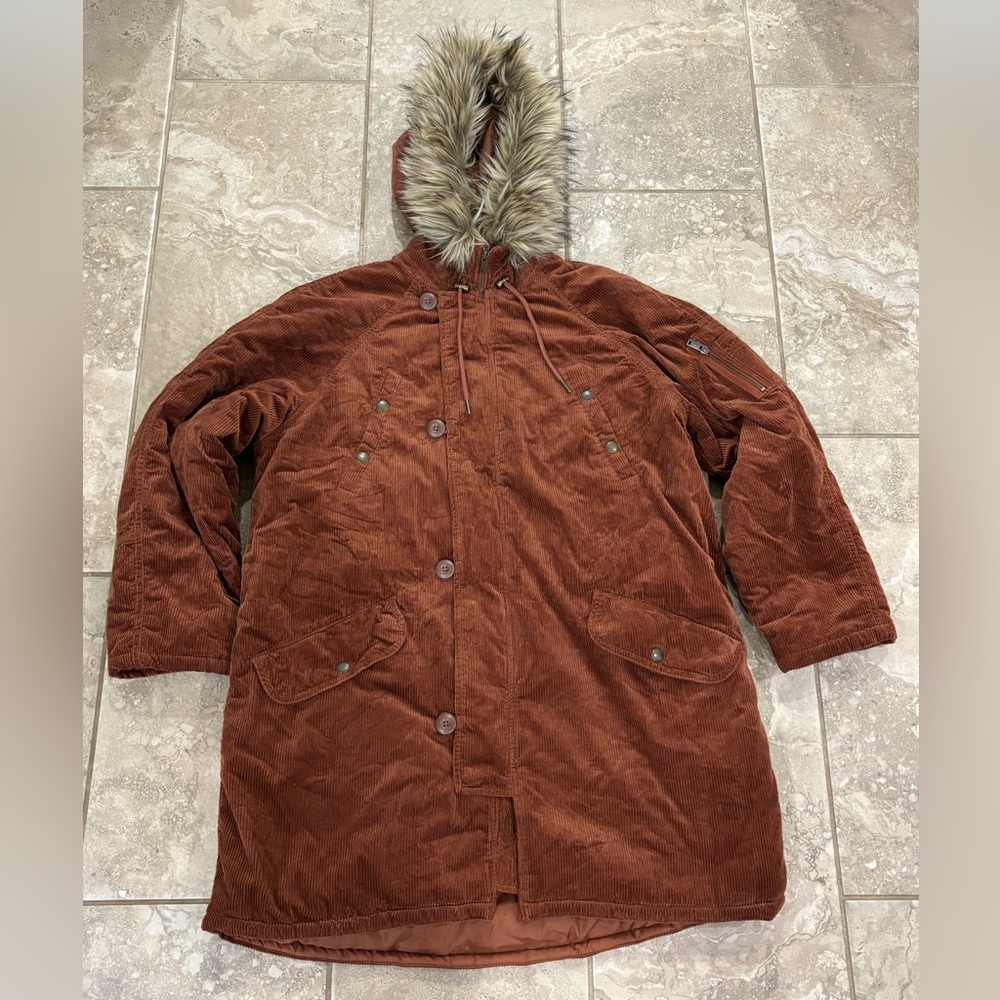 Women’s Rust Brown Faux-Fur Hooded Parka Jacket
